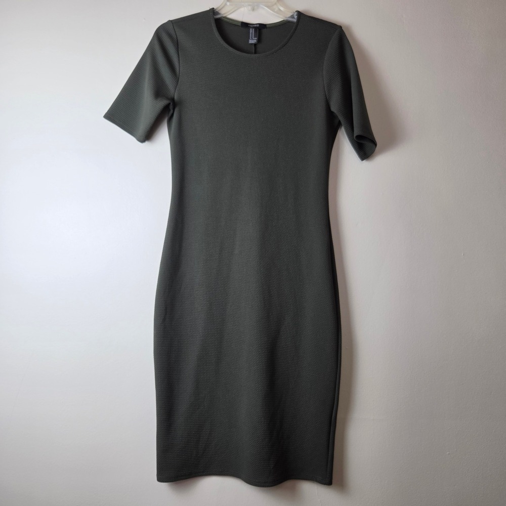Forever 21 Olive Green Textured Bodycon Sheath Dress Short Sleeve Size M